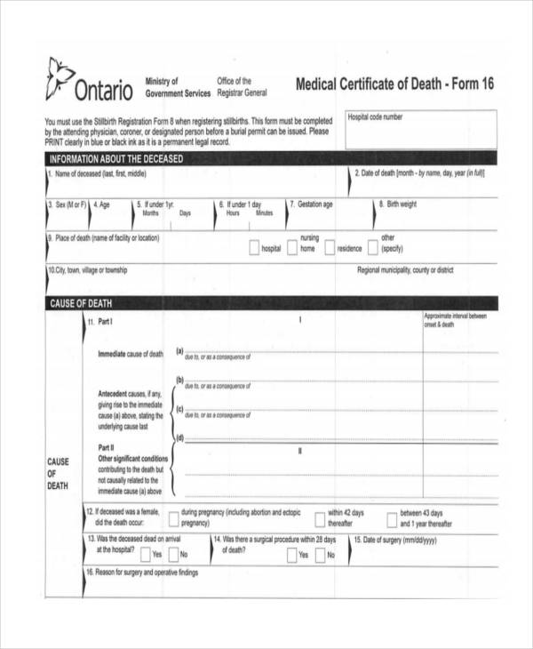 death certificate example