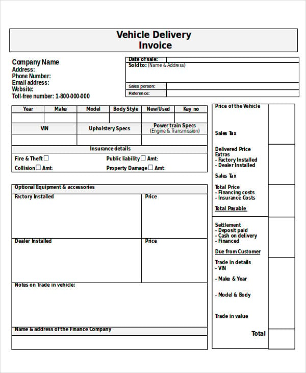 delivery invoice for car