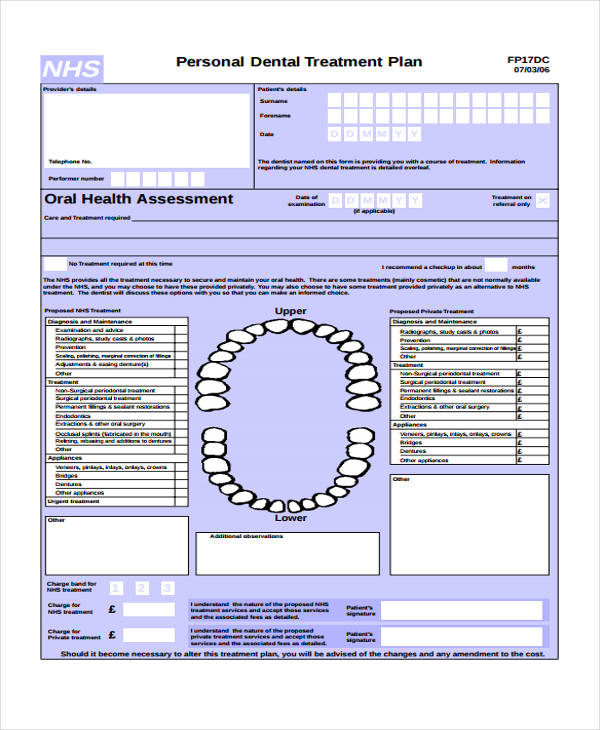 Printable Dental Treatment Plan Template