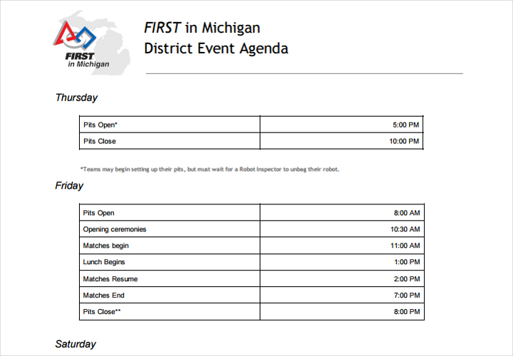 district event agenda