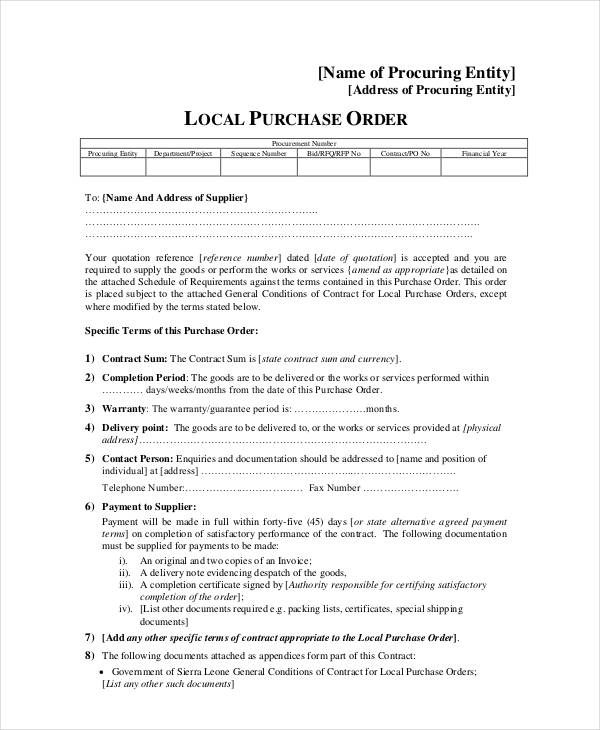 draft local purchase order