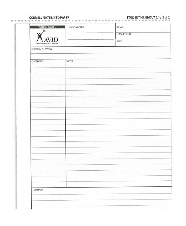 editable cornell note lined paper