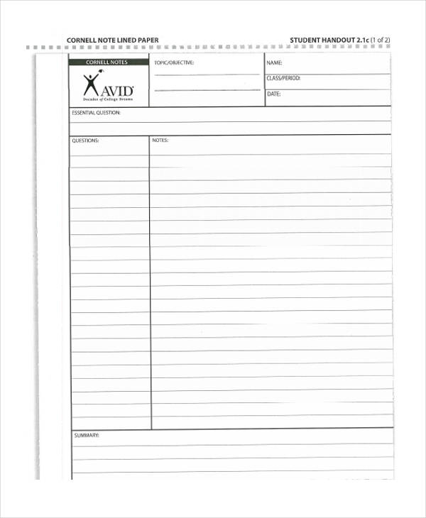 editable cornell note lined paper