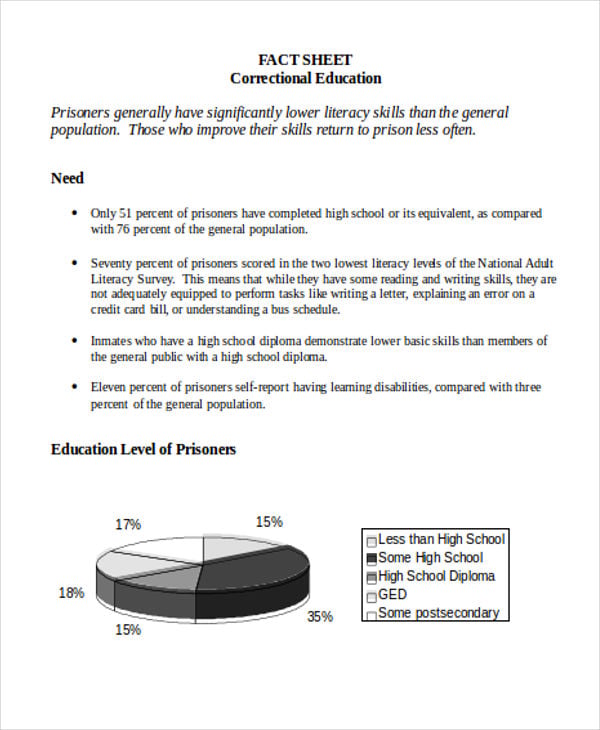 education correctional fact sheet