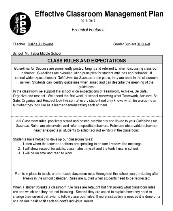 18-classroom-management-plan-templates-free-pdf-word-format-download