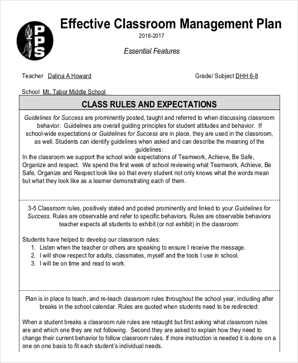 18 Classroom Management Plan Templates Free Pdf Word Format Download