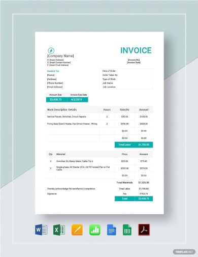 Electrical Invoice Template - 7+ Free Word, PDF Format Download