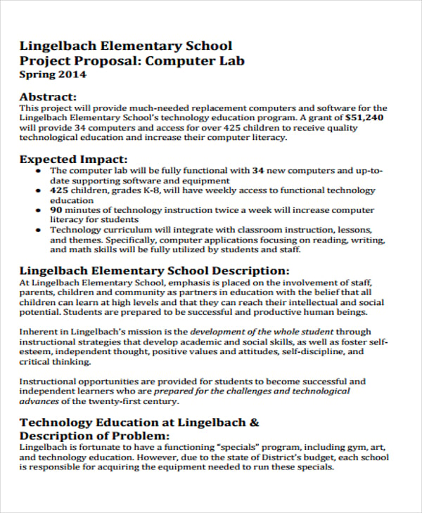 elementary school project proposal