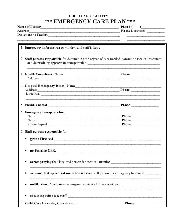 Printable Daycare Emergency Preparedness Plan Template