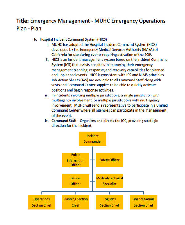emergency management operations plan