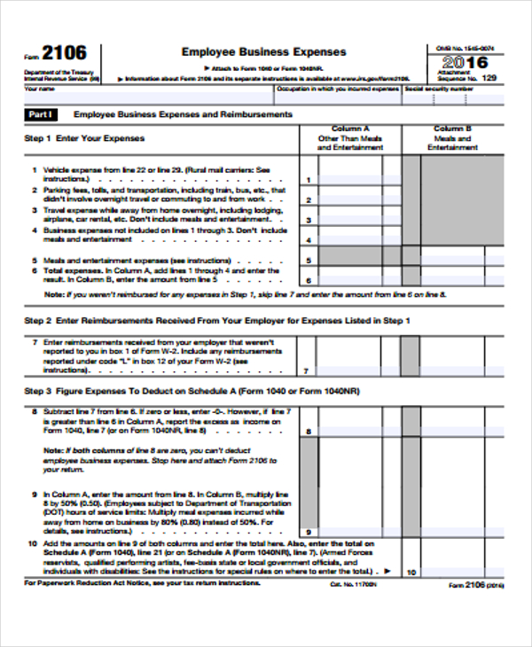 employee business expense sheet