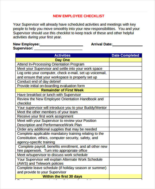 Employee Checklist Template