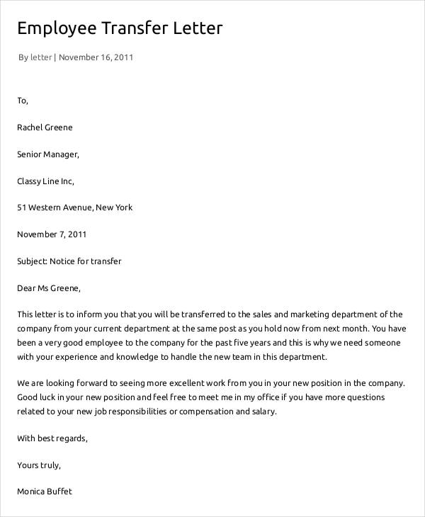 Employee Reassignment Letter 4038