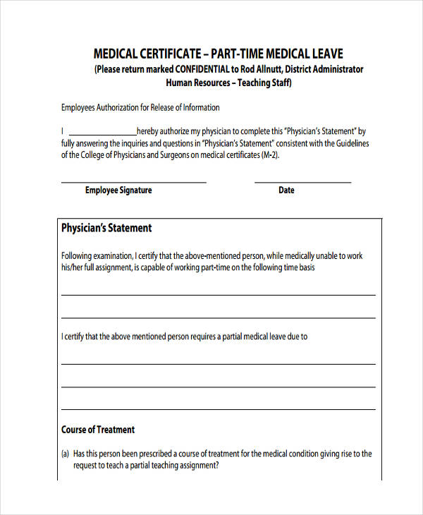 employee leave medical certificate