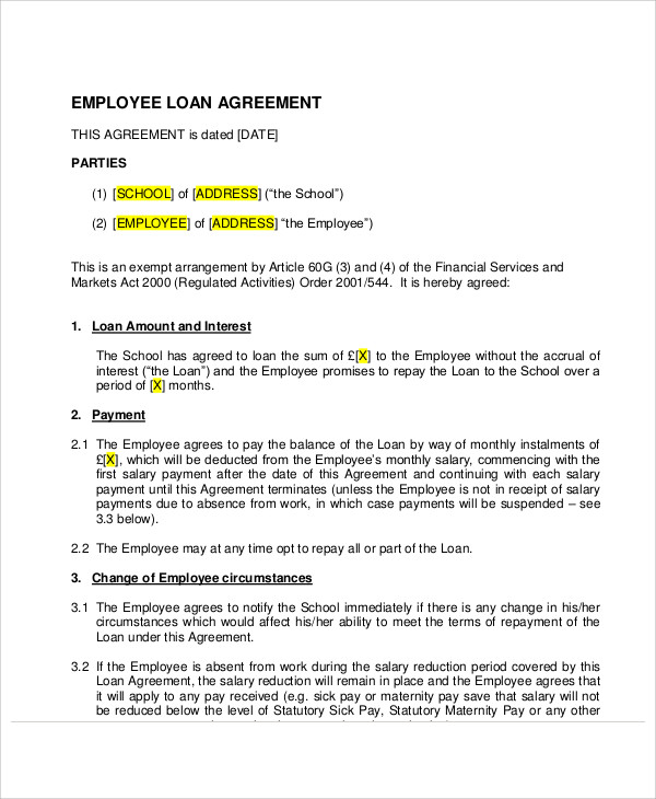 Staff Loan Agreement Template Uk