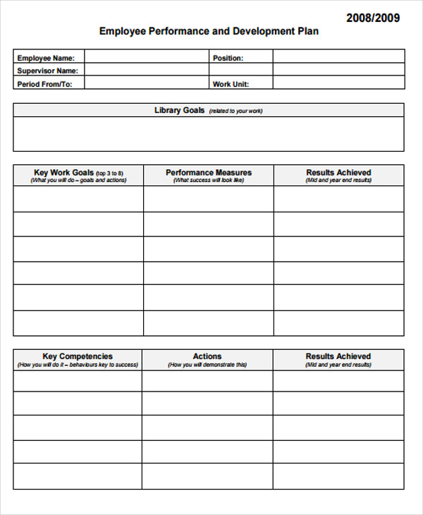 Employee Performance Development Plan Template