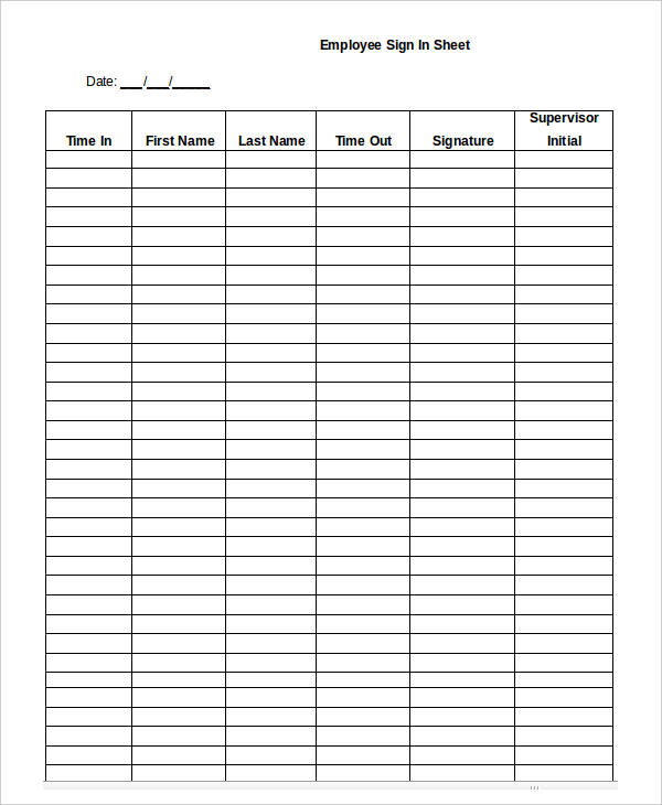 Free Printable Employee Sign In Sheet Template - Printable Templates Free