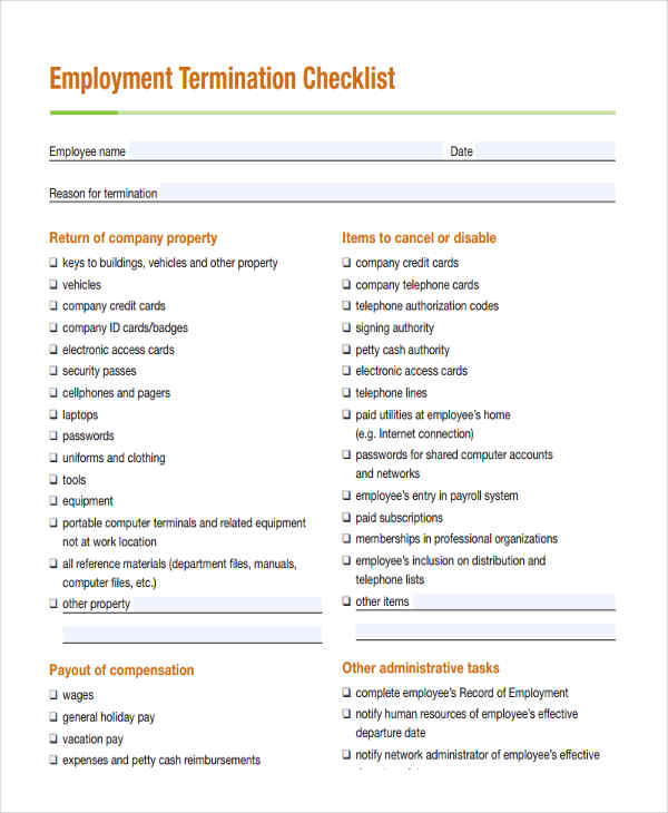 Employee Termination Checklist Template