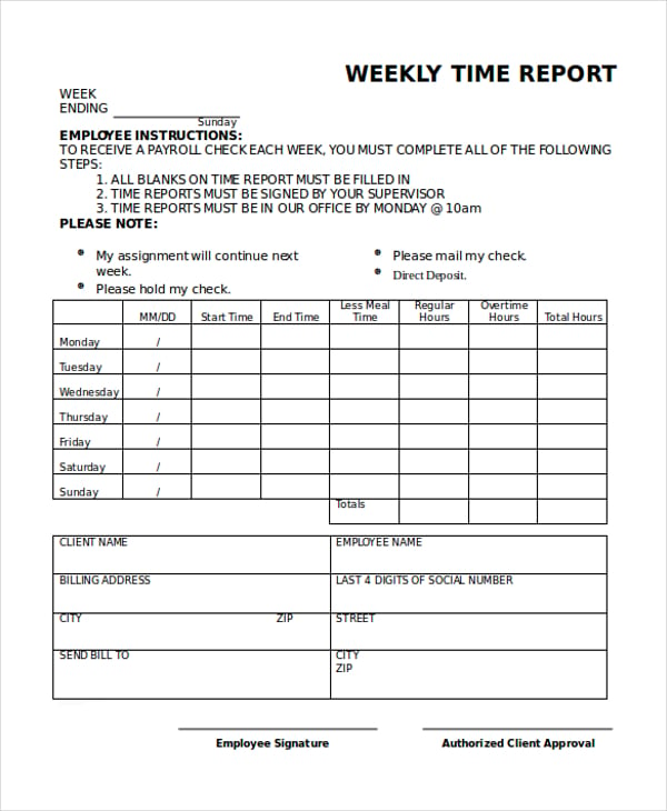 employee weekly report example