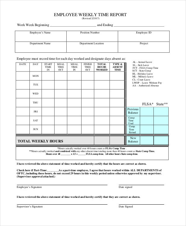 employee weekly time report