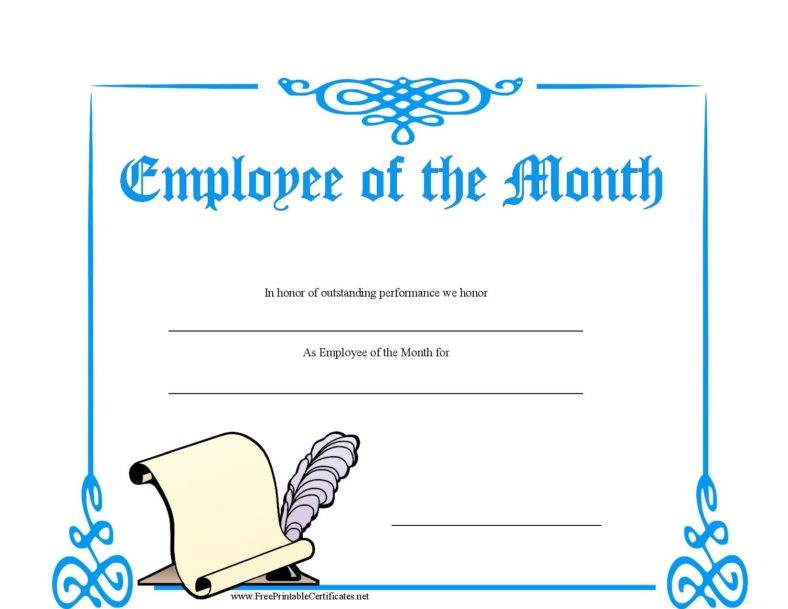 Free Printable Employee Of The Month Certificate