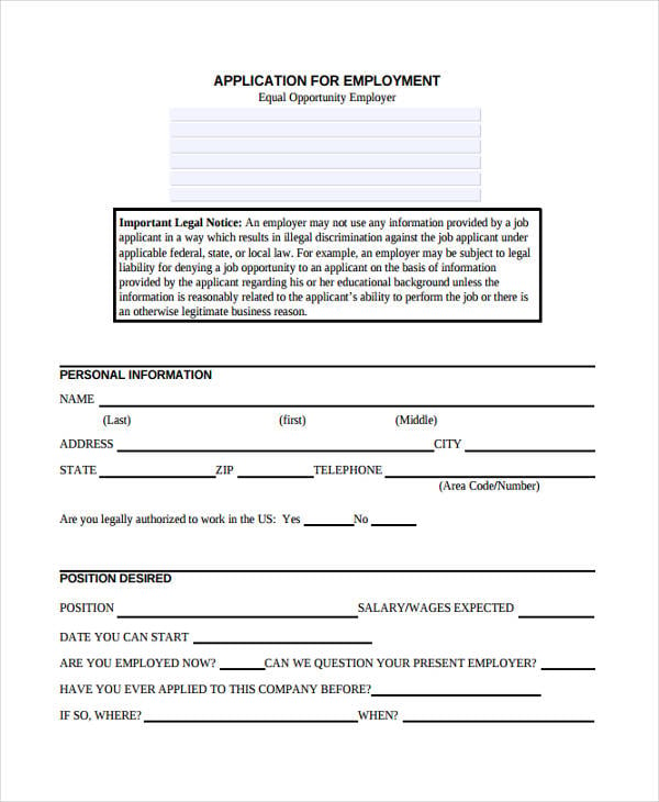 employment law job application