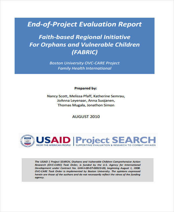 end of project evaluation report