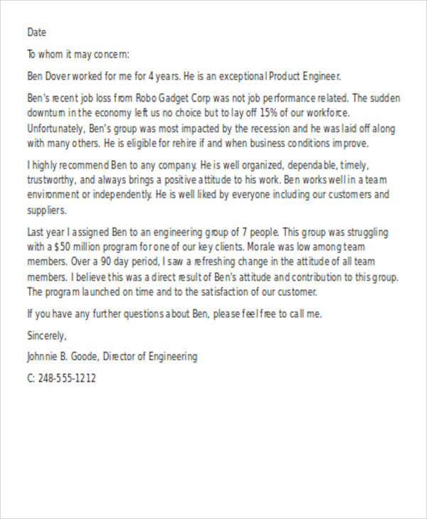 engineer employee reference letter