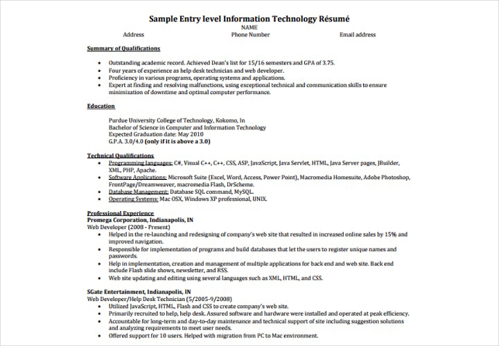 entry-level-information-technology-résumé