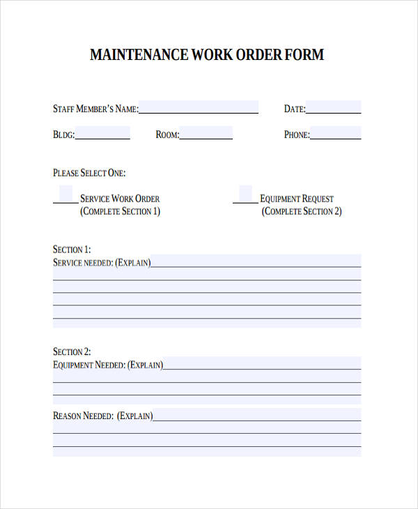 Free Printable Maintenance Work Order Template Printable Templates Free