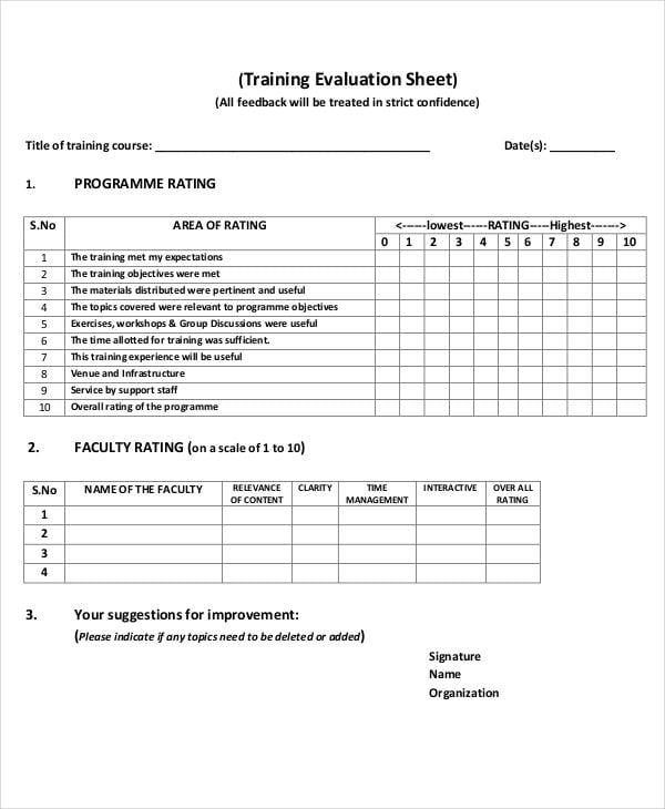 13  Evaluation Sheet Templates Free Sample Example Format Download