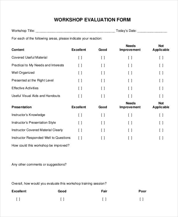 evaluation sheet for workshop