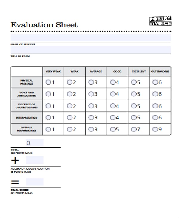 evaluation sheet in pdf
