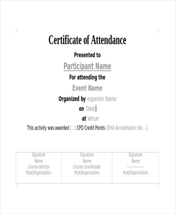 event attendance certificate