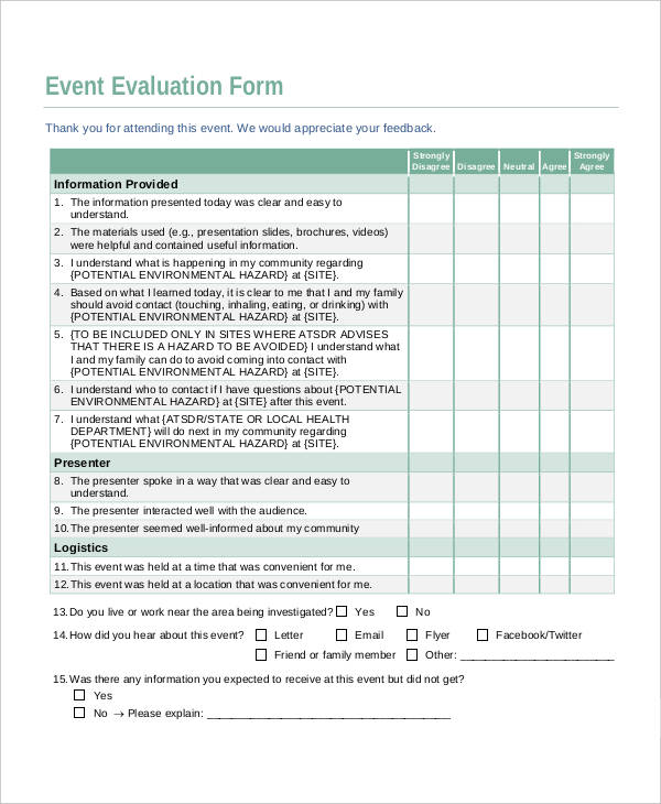 Evaluation Chart Templates