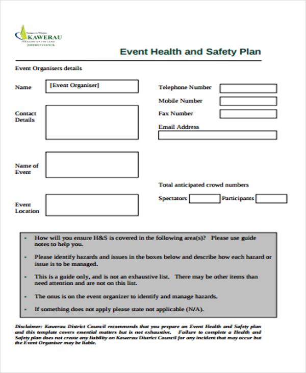 event health safety plan