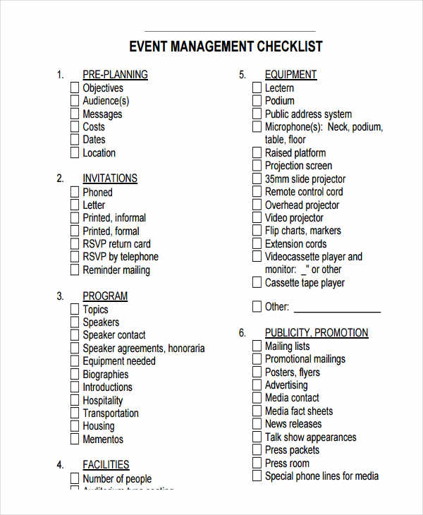 event management checklist