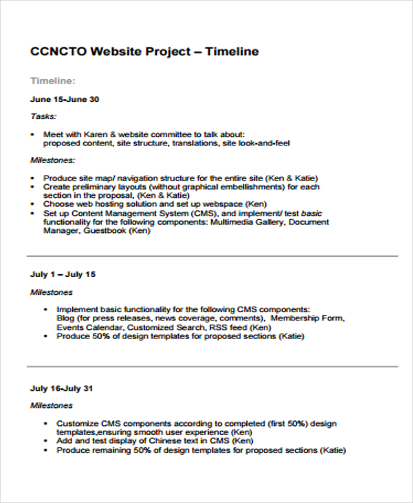 example website project timeline