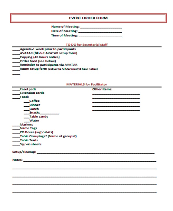 9+ Event Order Forms Free Samples, Examples Format Download