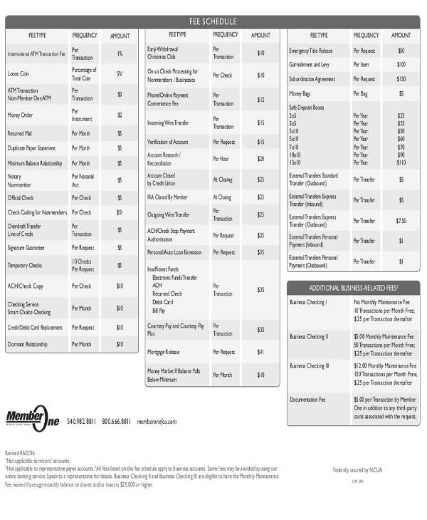 6+ Fee Schedule Templates - Free Samples, Examples Format Download ...