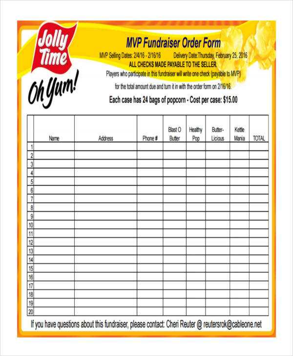 8+ Fundraiser Order Forms Free Sample, Example Format Download