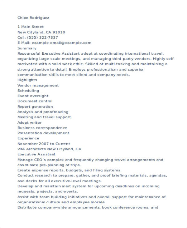 executive assistant resume example