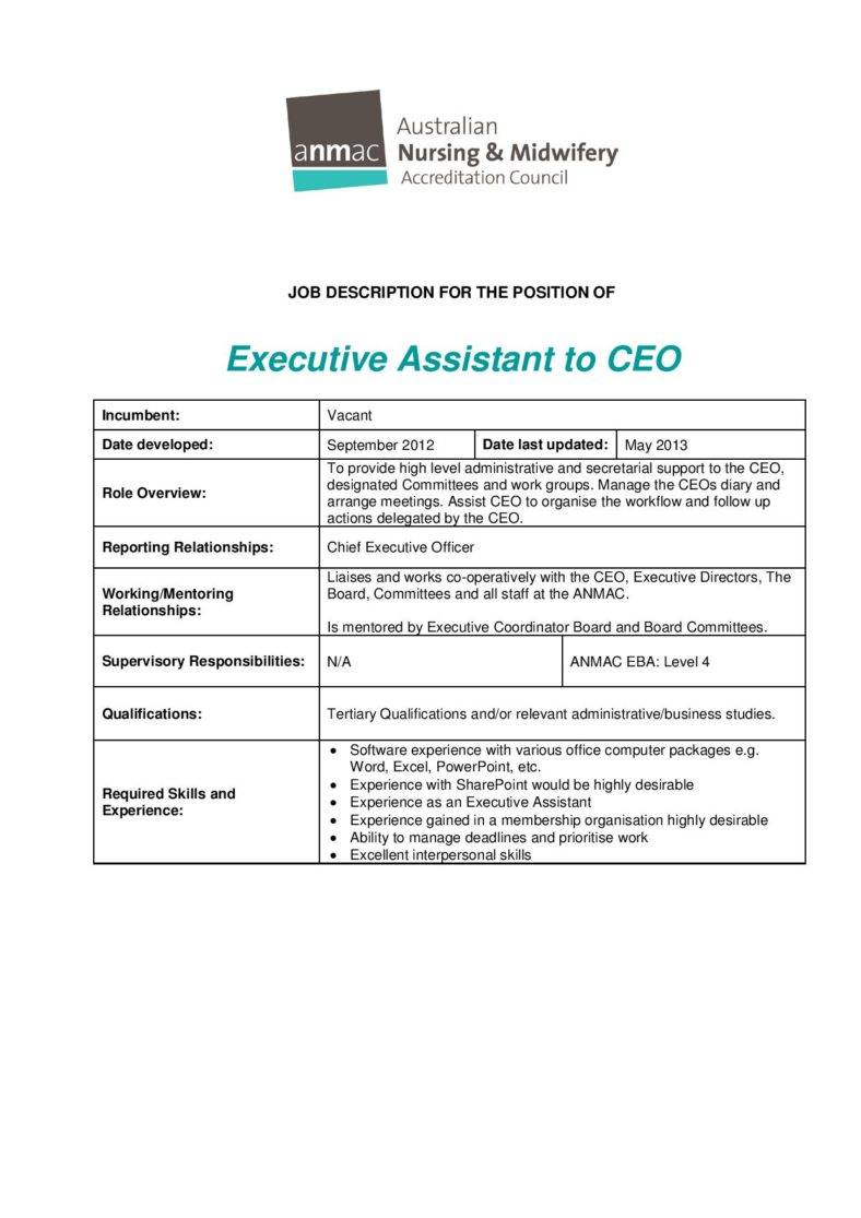 executive assistant to ceo job description free pdf template page 001 788x