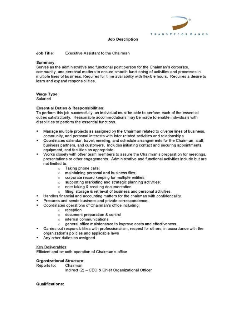 executive assistant to chairman job description free pdf page 001 788x1020
