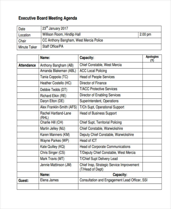 board agenda template