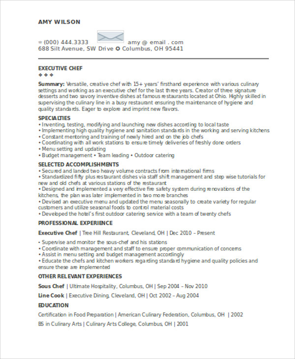 executive chef resume example