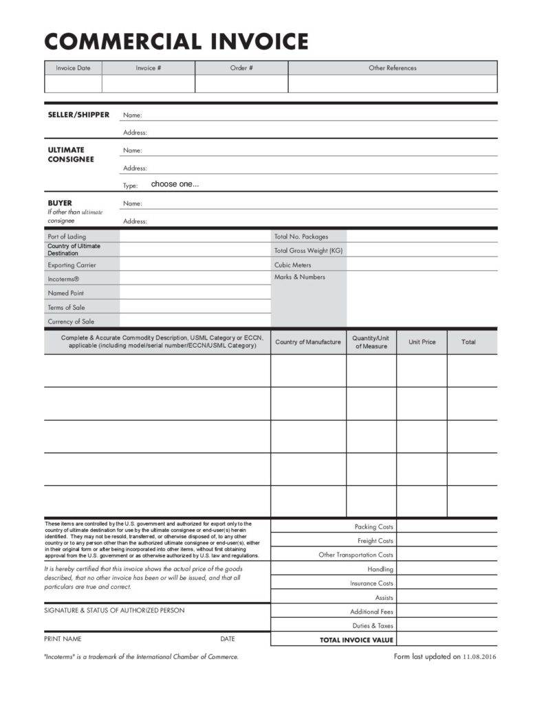 international commercial invoice template