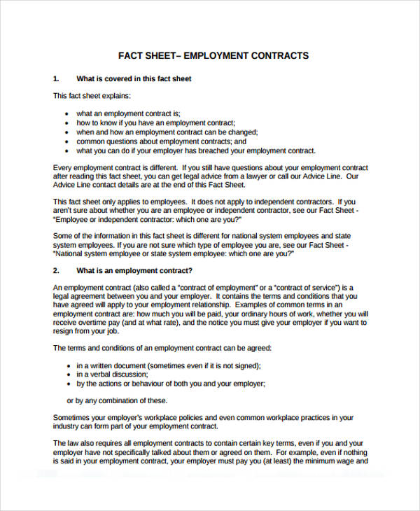 fact sheet for contract employment