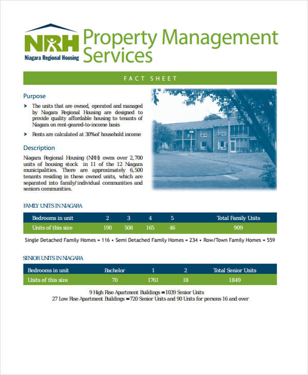 fact sheet for property management