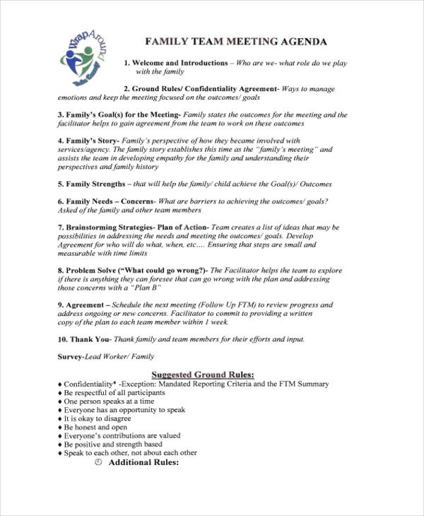 Family Meeting Agenda Template 8+ Free Word, PDF Documents Download